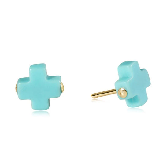 Signature Cross Gold Stud  | Turquoise