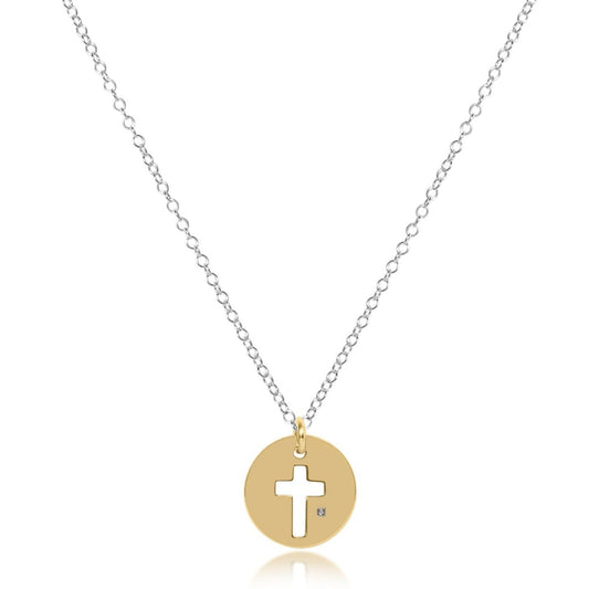 16" necklace sterling mixed metal | blessed gold disc