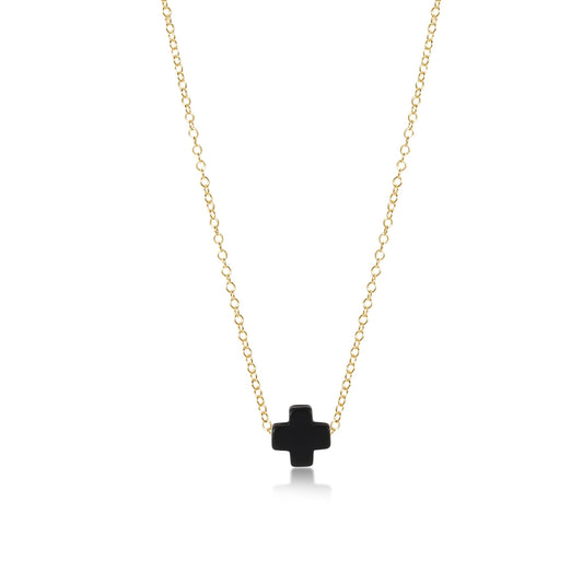 16" Signature Cross Gold Necklace | Onyx