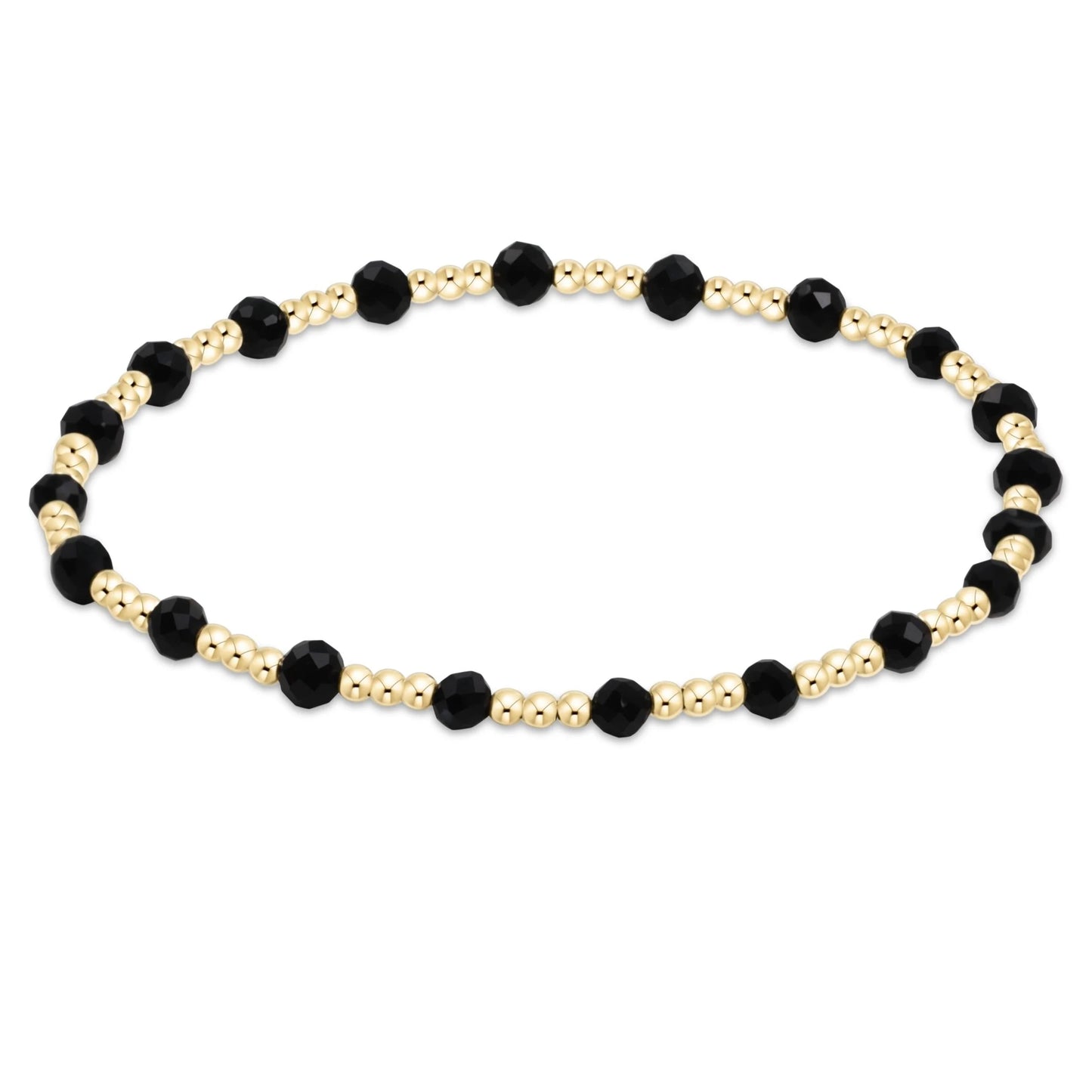 gemstone gold sincerity pattern 3mm bead bracelet | faceted onyx