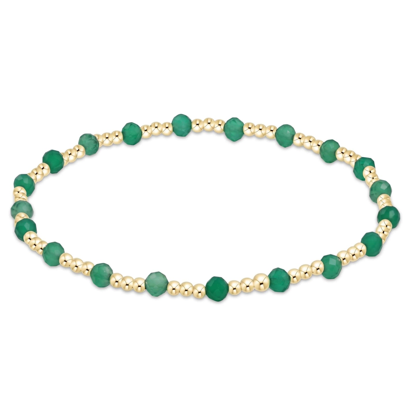 gemstone gold sincerity pattern 3mm bead bracelet  | green onyx