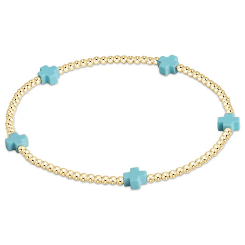 egirl signature cross small gold pattern 2mm bead bracelet | turquoise