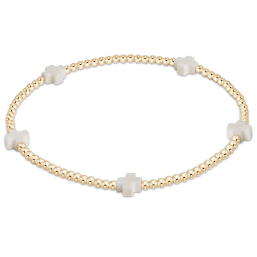 egirl signature cross small gold pattern 2mm bead bracelet | off-white