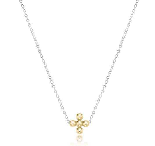 16" necklace sterling mixed metal | classic beaded signature cross gold | 3mm bead gold