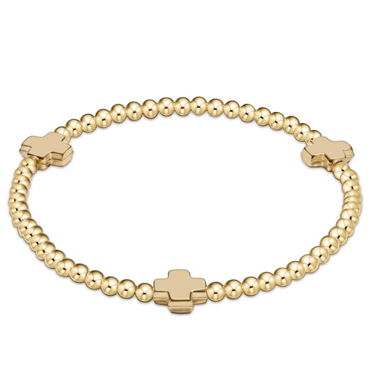 signature cross gold pattern 3mm bead bracelet | gold