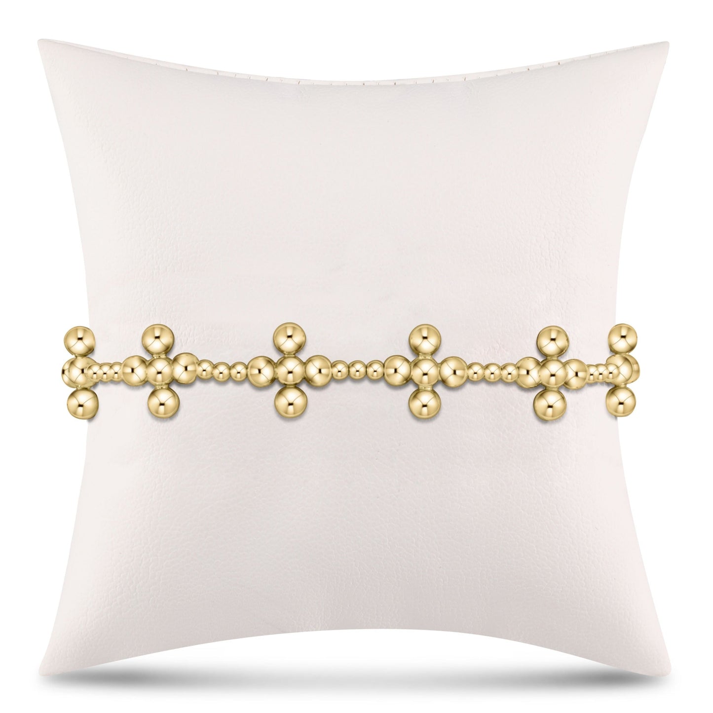 Signature Cross Sincerity Pattern 2.5mm Bead Bracelet - Classic Beaded Signature Cross Gold - 4mm Bead Gold