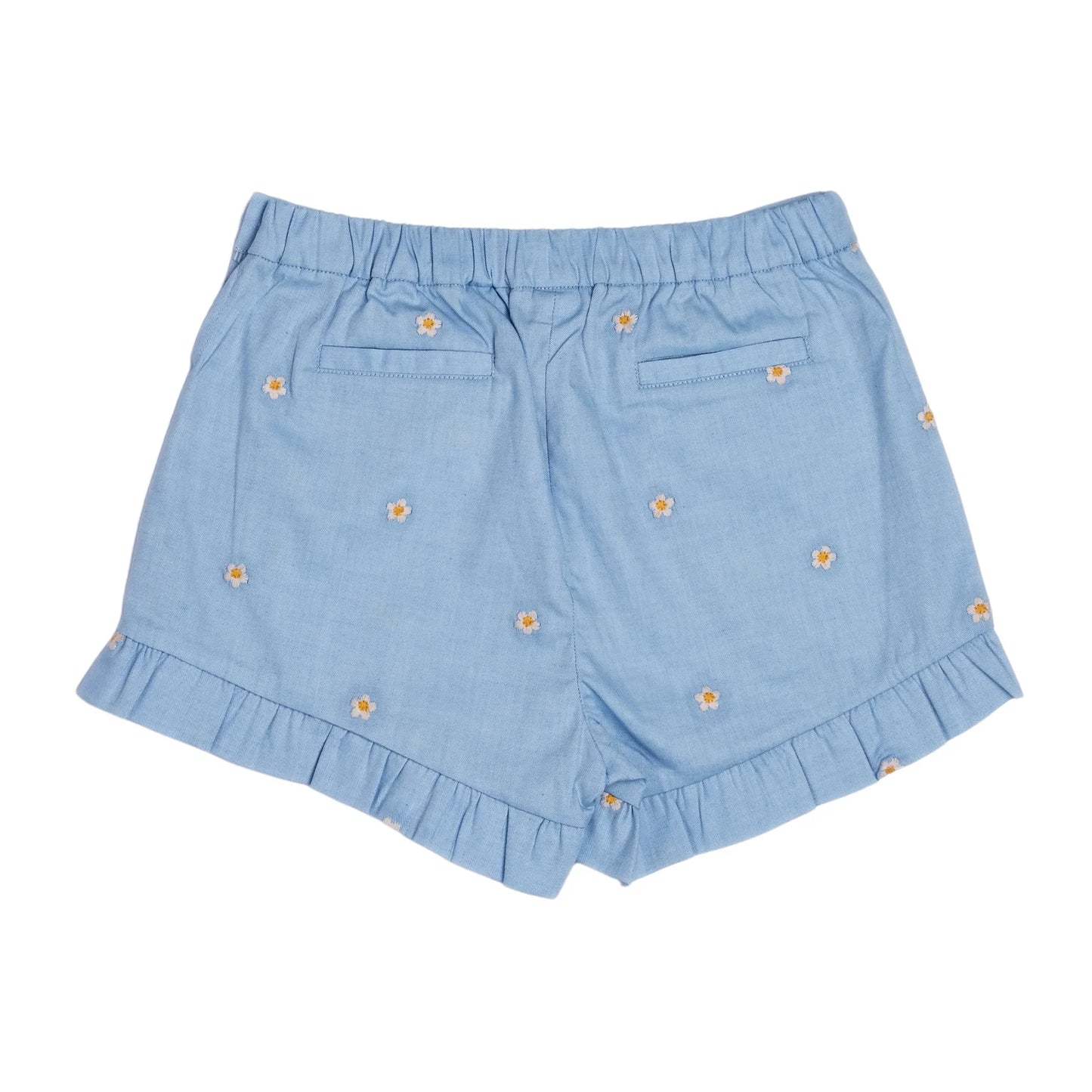 Joseph Ruffle Hem Shorts | Blue Embroidered Cotton Chambray