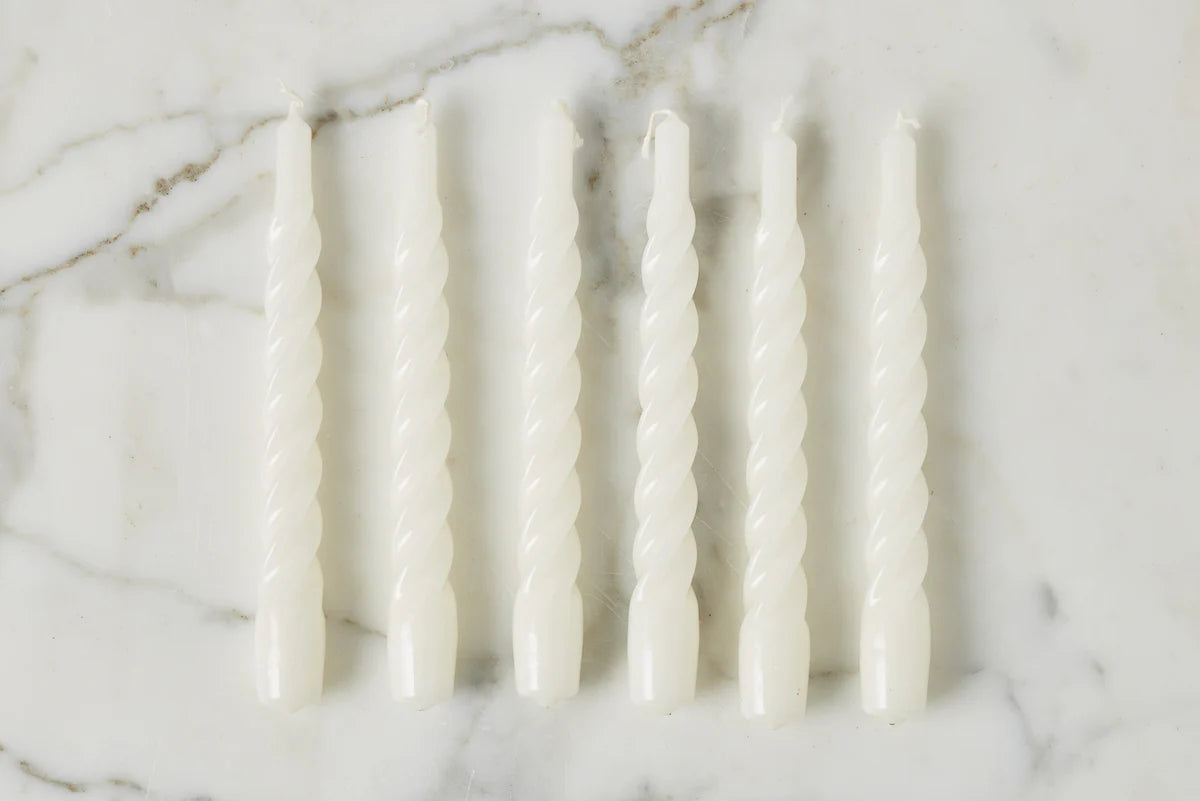 White Twisted Taper Candles | Set of 6