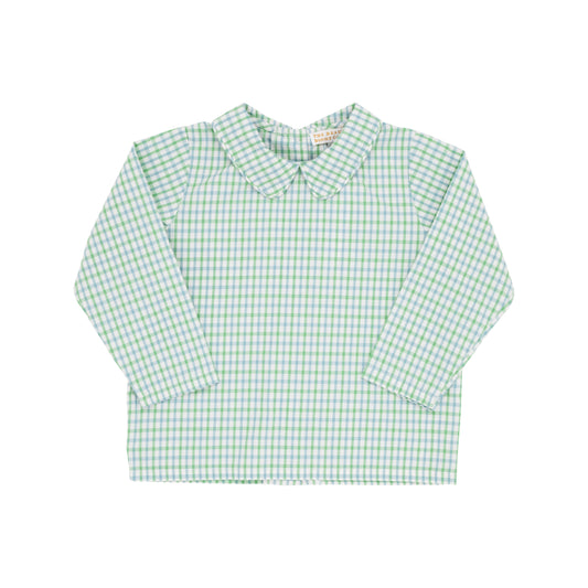 Long Sleeve Peter Pan Collar Onesie & Shirt |  Kiawah Kelly Green & Barrington Blue Chandler Check