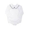 Peter Pan Collar Onesie & Shirt  (Long Sleeve Woven) |  Worth Avenue White With Nantucket Navy