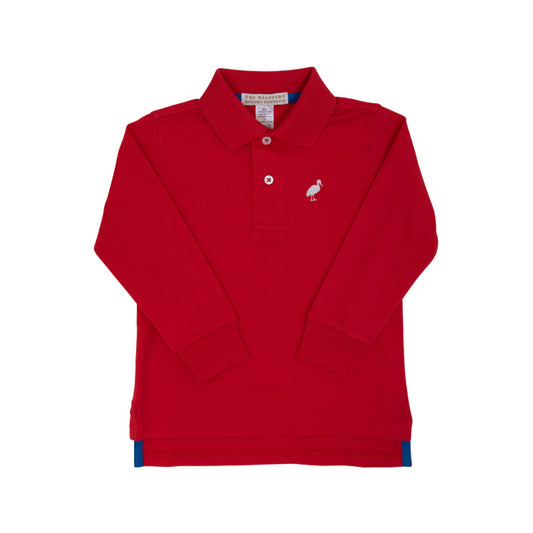 Long Sleeve Prim & Proper Polo | Richmond Red With Worth Avenue White Stork