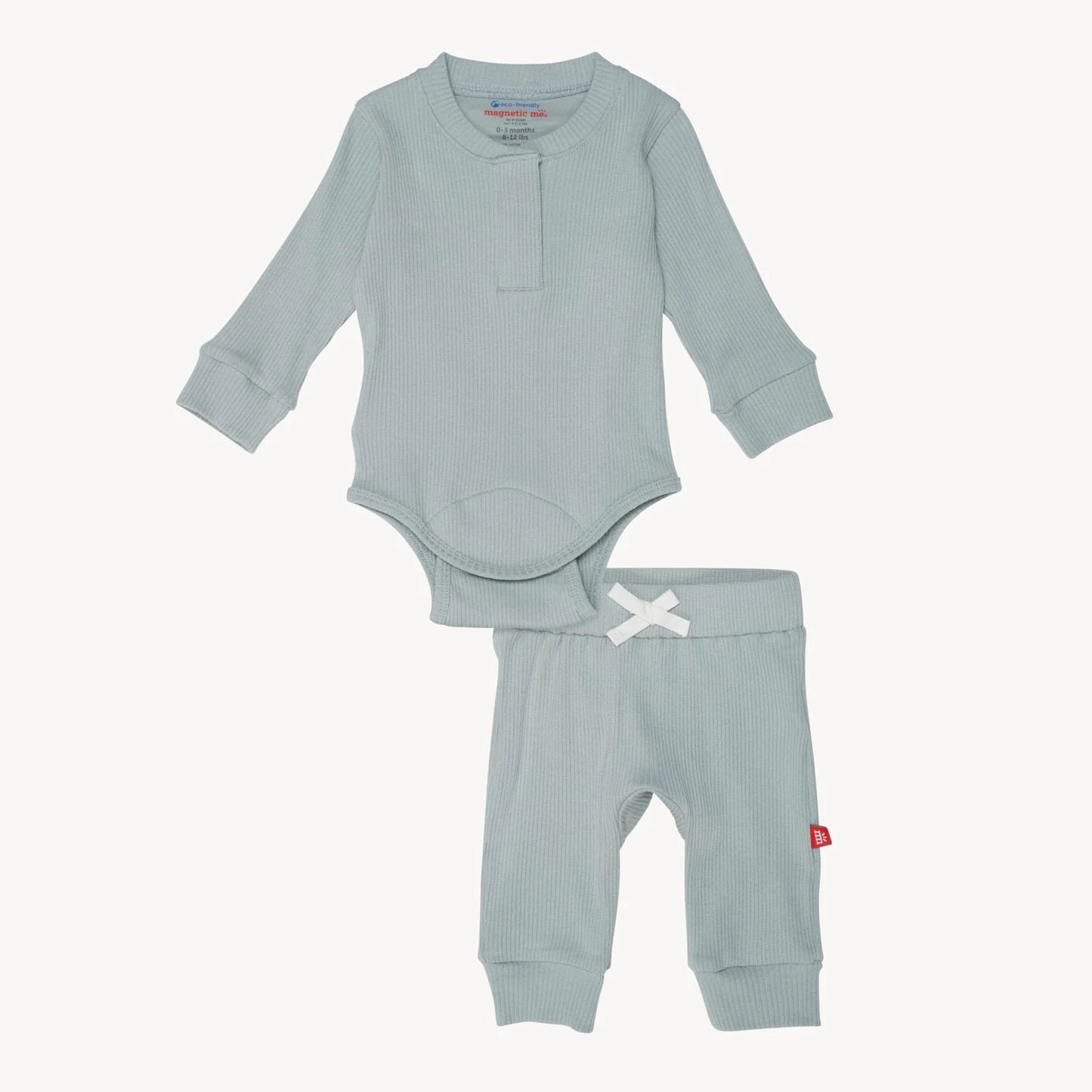 Ribbed Cotton Magnetic Long Sleeve Bodysuit + Pant Set | Mist