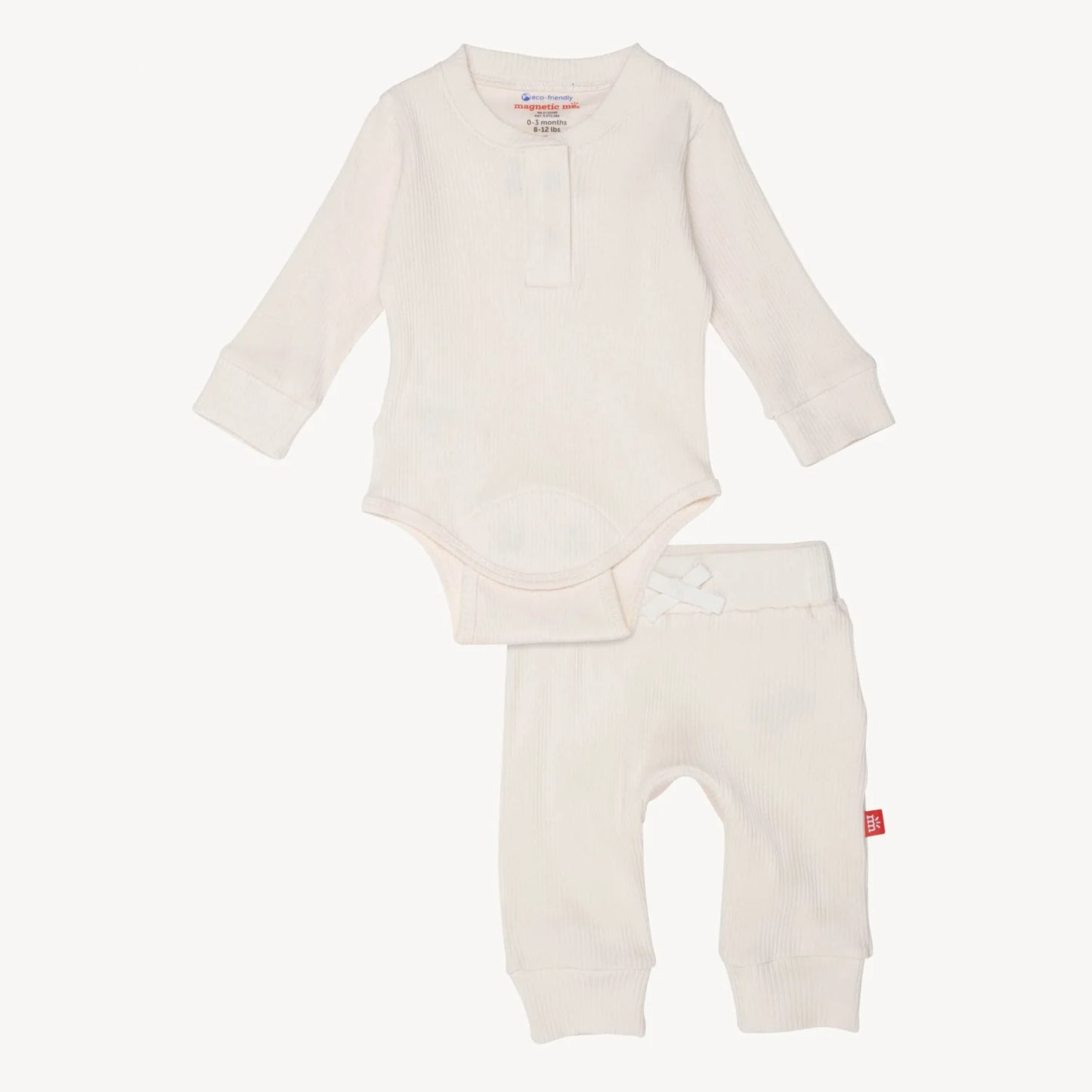 Ribbed Cotton Magnetic Long Sleeve Bodysuit + Pant Set | Whipped Cream