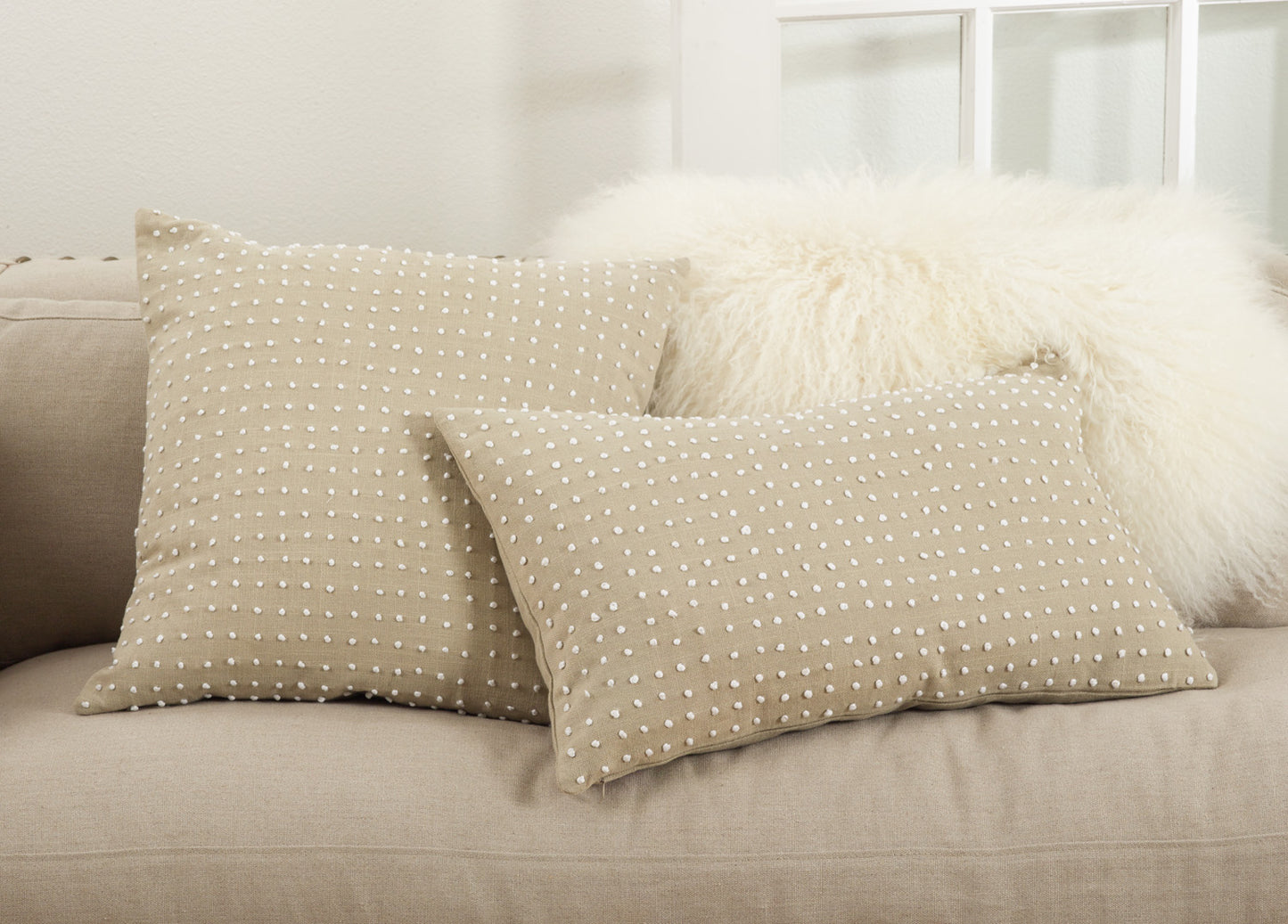 Natural French Knot Design Pillow | 14x23"