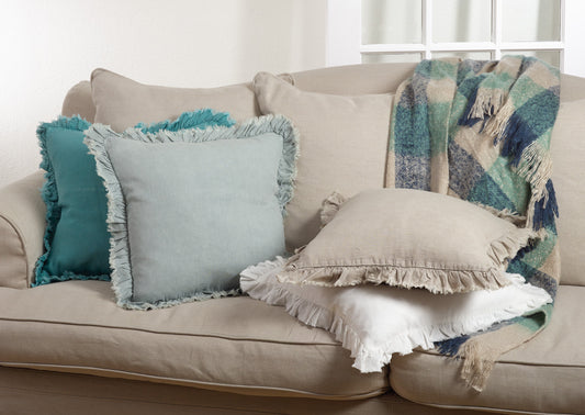 Blue-Grey Ruffled Linen Pillow | 20"