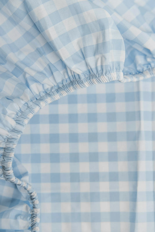 Luxe Premium Crib Sheet | Blue Gingham