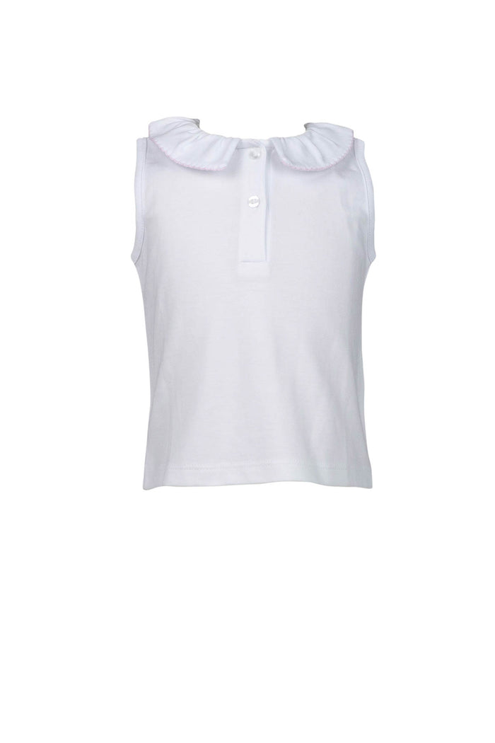 Ruffled Collar Sleeveless Top | Pink Trim