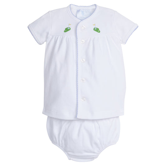 Pinpoint Layette Knit Set | Blue Golf