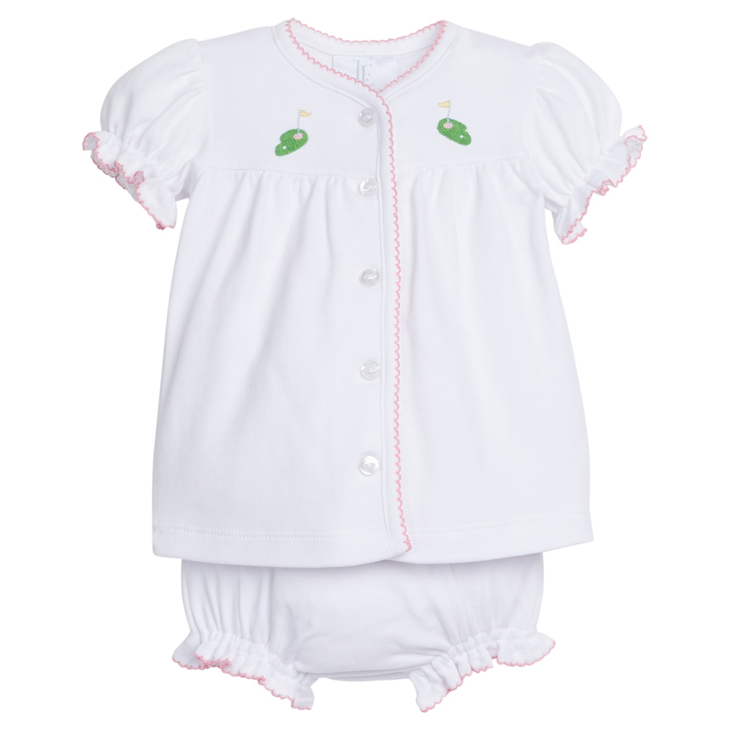 Pinpoint Layette Knit Set | Pink Golf