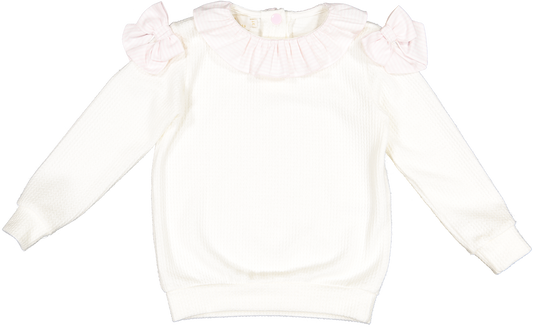 Pink Polar Pullover | Ivory w/ Pink Striped Bow Detail