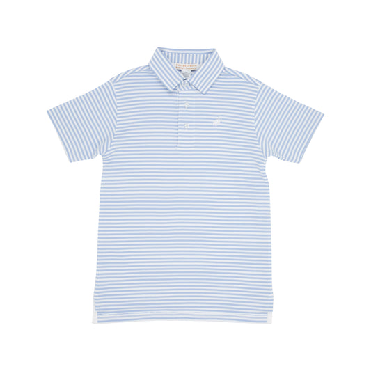 Prim & Proper Polo | Beale Street Blue Stripe/White Stork