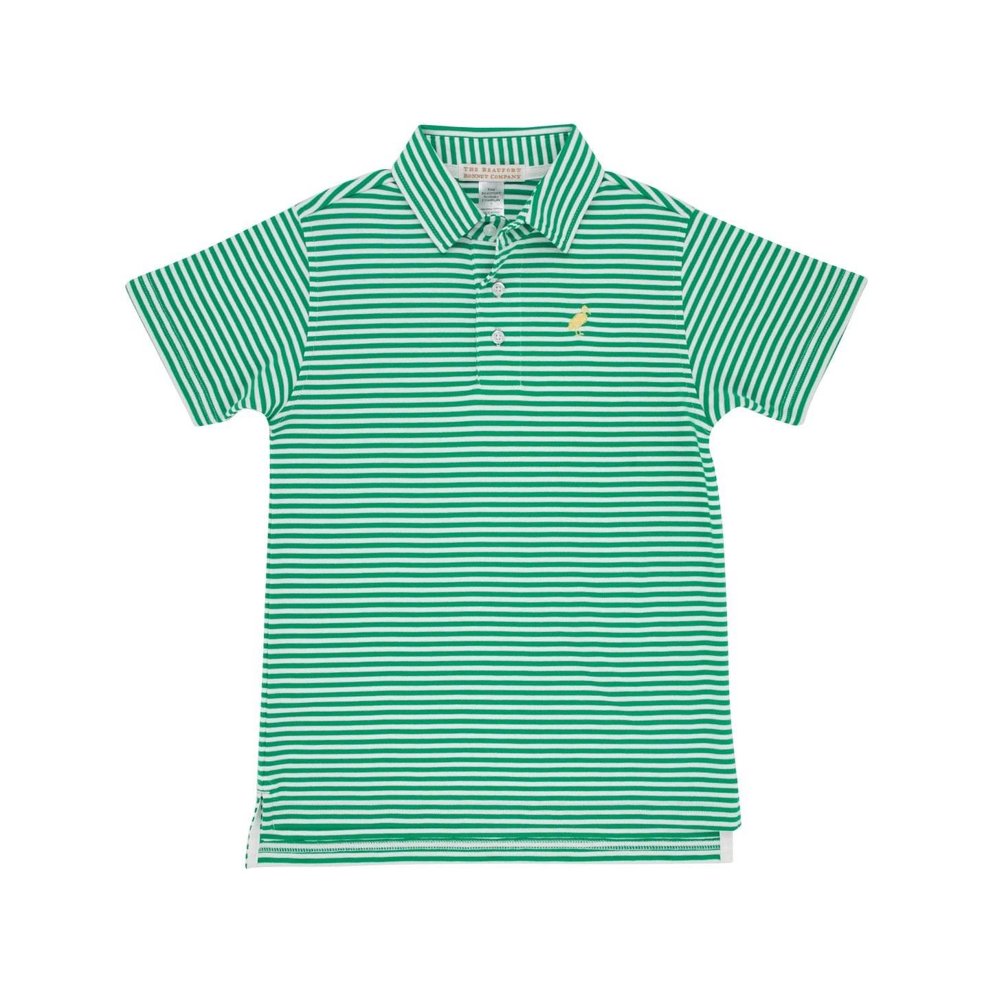 Prim & Proper Polo | Kiawah Kelly Green Stripe with Bellport Butter Yellow Stork