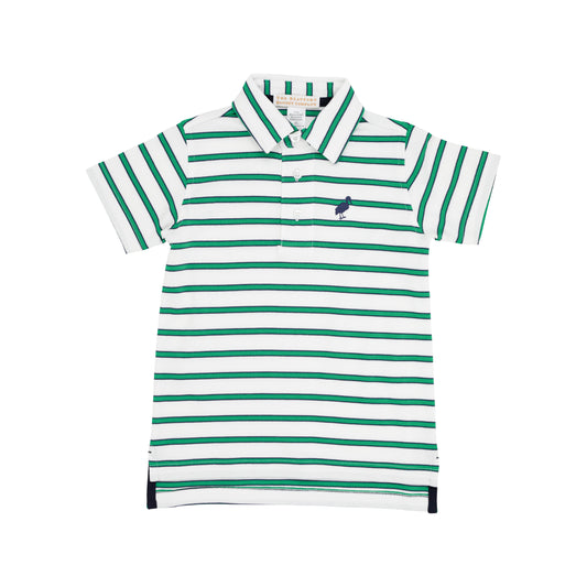 Prim & Proper Polo | Worth Avenue White, Nantucket Navy, And Kiawah Kelly Green Stripe