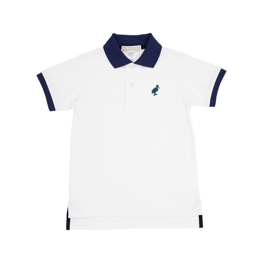 Prim & Proper Polo & Onsie | Worth Avenue White And Nantucket Navy With Nantucket Navy Stork