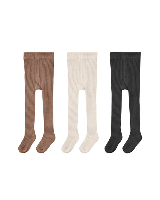 Ribbed Tights Trio - Mocha, Natural & Black