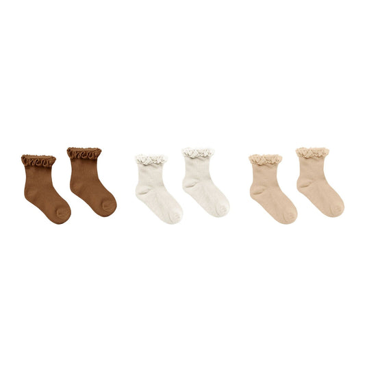 Ruffle Socks Trio - Chocolate, Ivory & Shell