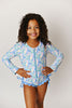 1-PC Rashguard Swimsuit | Floral + Periwinkle Dot | UPF 50