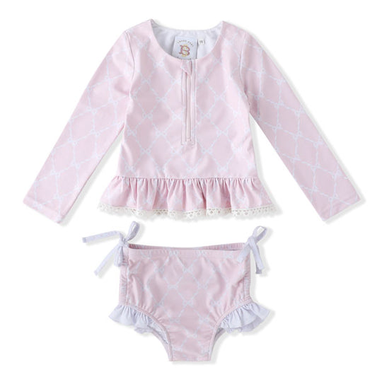 Pretty Pink Ribbons & Bows 2 PC Tunic Rashguard Swimsuit | UPF 50