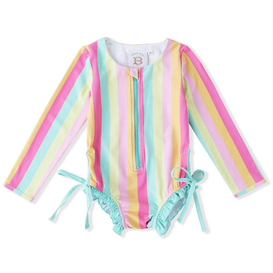 Rainbows Stripe 1 PC Long Sleeve Rashguard Swimsuit | UPF 50