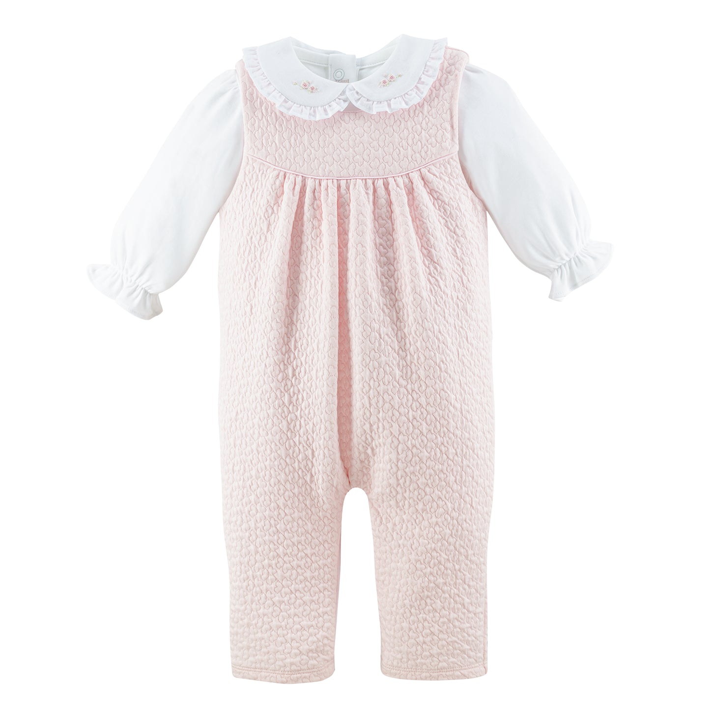 Hearts Overall w/Embroidered Collar Set | Pink