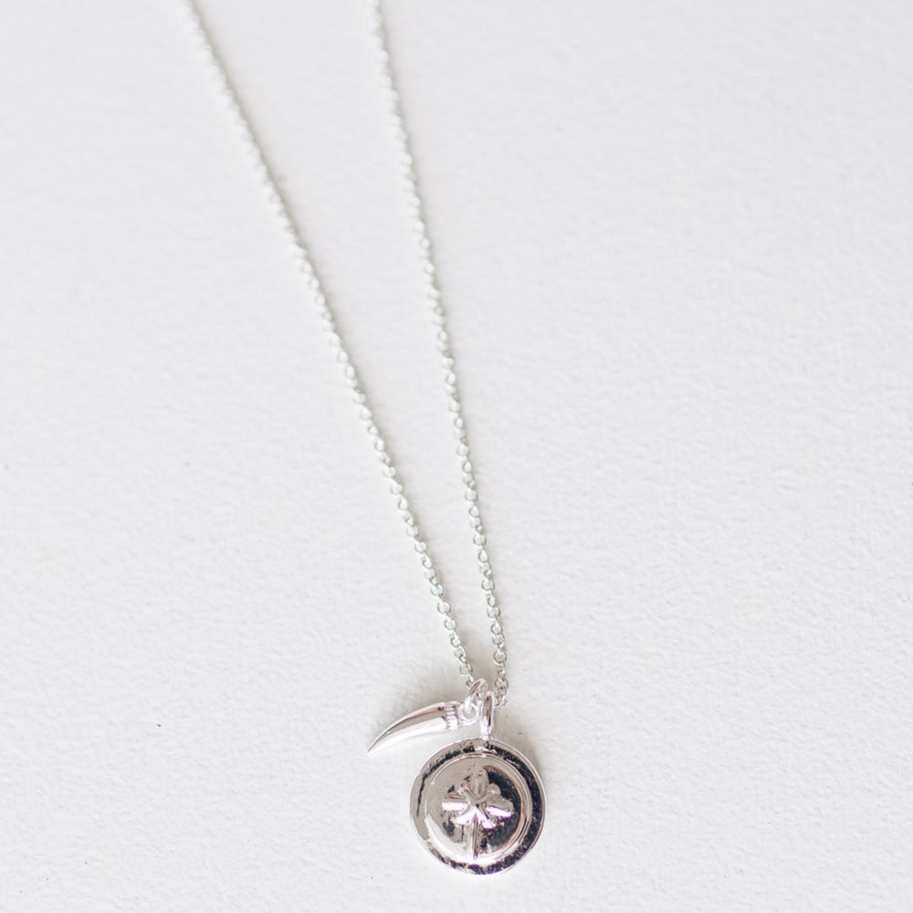 Sims Horn Charm & Small Cross Disc Necklace | Silver