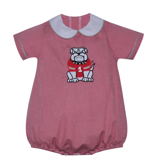 #1 Applique Georgia Bulldog Boy Bubble |  Red/Black