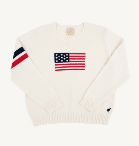 Seaton Sweater | Intarsia | Palmetto Pearl with American Flag