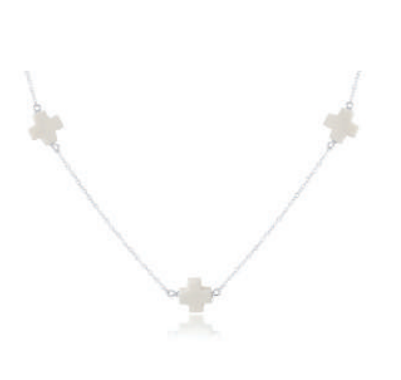 17" Choker Simplicity Chain Sterling  Signature Cross | Off-White