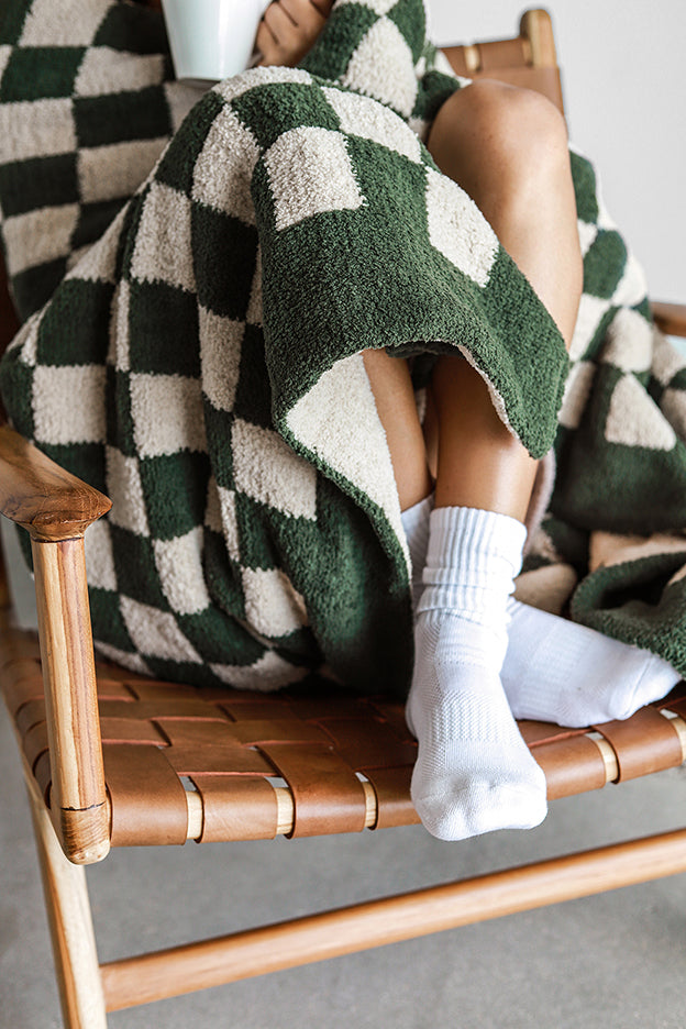 Checkerboard Throw | Moss + Sahara Tan