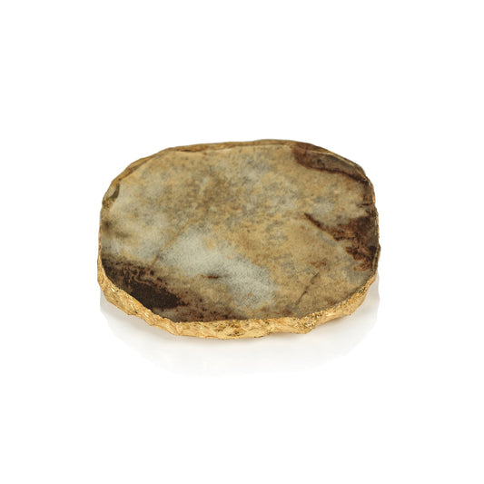 Agate Marble Glass Coaster with Gold Rim | Brown Tone (1 each)