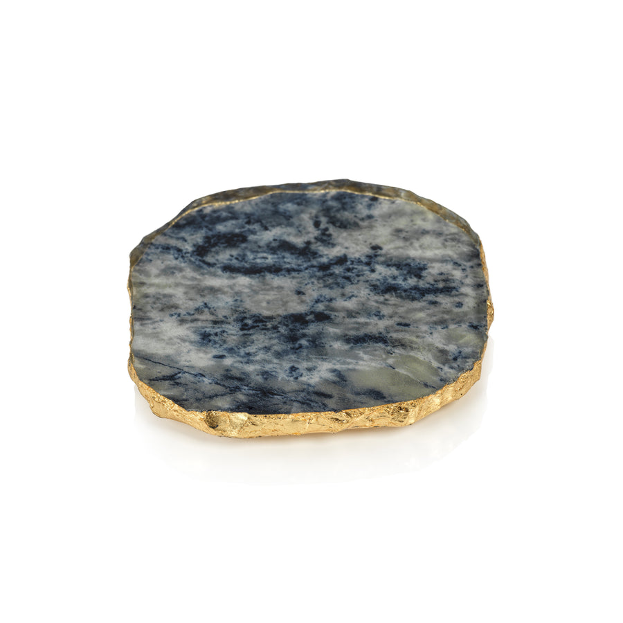 Agate Marble Glass Coaster with Gold Rim | Blue Tone (1 each)