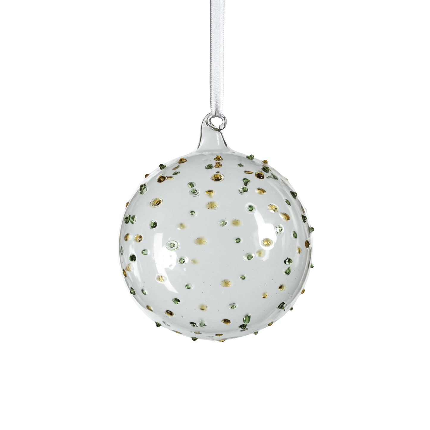 Clear Glass Ball Ornament with Colored Glass Dots | 4.75 in