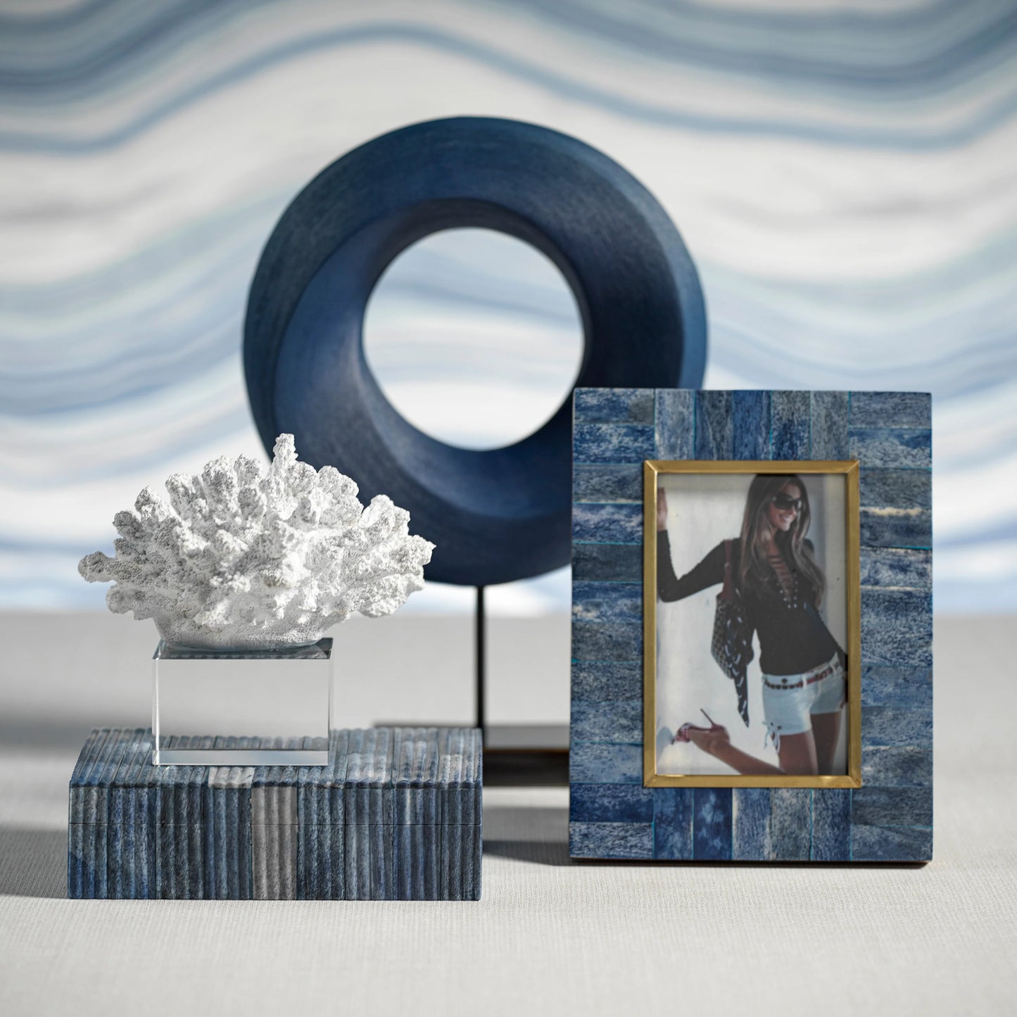 Biarritz Bone Photo Frame w/ Brass Trim | Blue