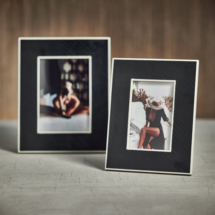 Black Bone Inlay Design Photo Frame with White Inner Border - 4x6