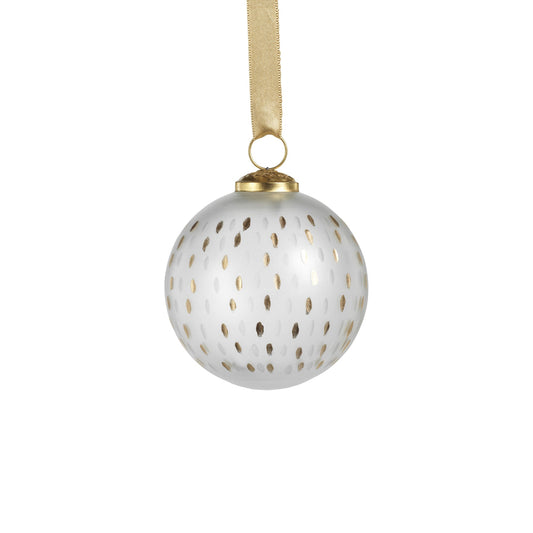 Frosted & Etched in Gold Glass Ornament |Clear | 4"