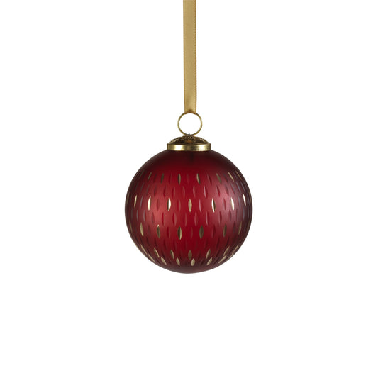 Frosted & Etched in Gold Glass Ornament | Red | 4"