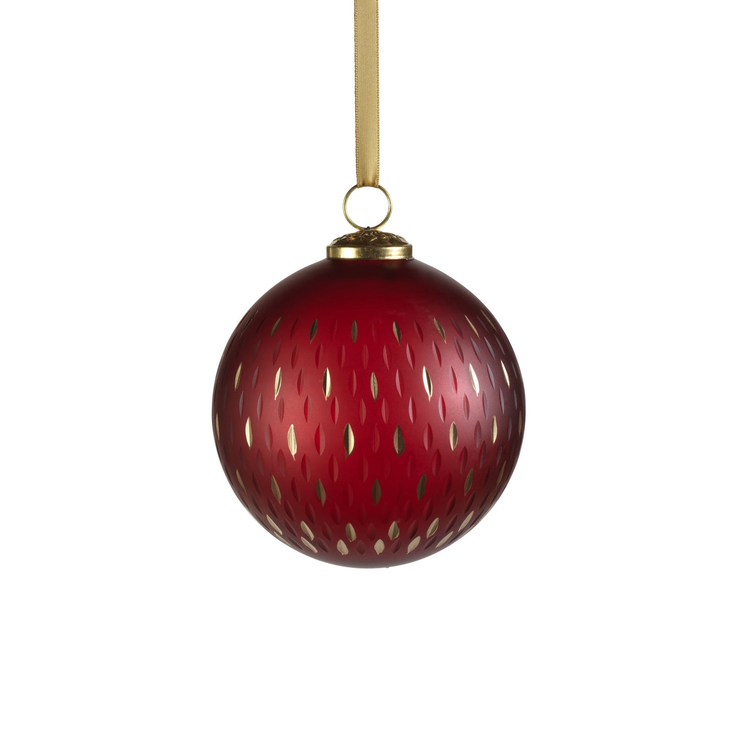 Frosted & Etched in Gold Glass Ornament | Red | 5"