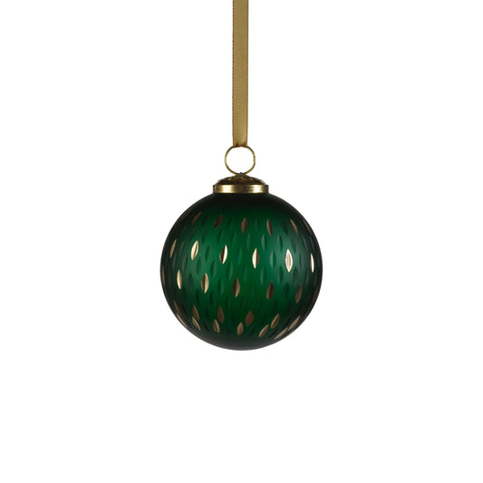 Frosted & Etched in Gold Glass Ornament - Green (4")