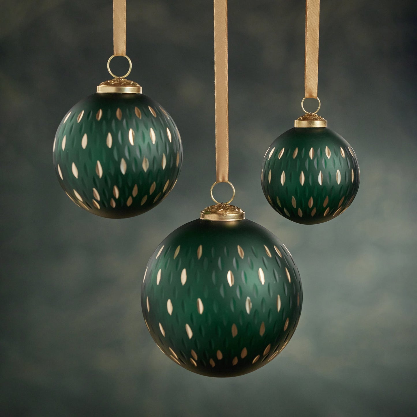 Frosted & Etched in Gold Glass Ornament - Green (5")