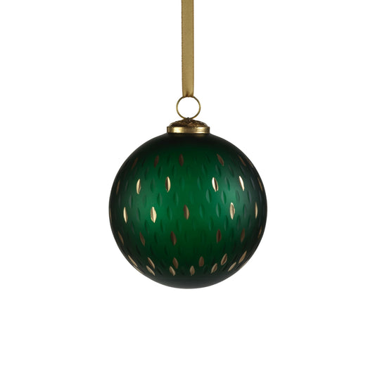 Frosted & Etched in Gold Glass Ornament - Green (5")